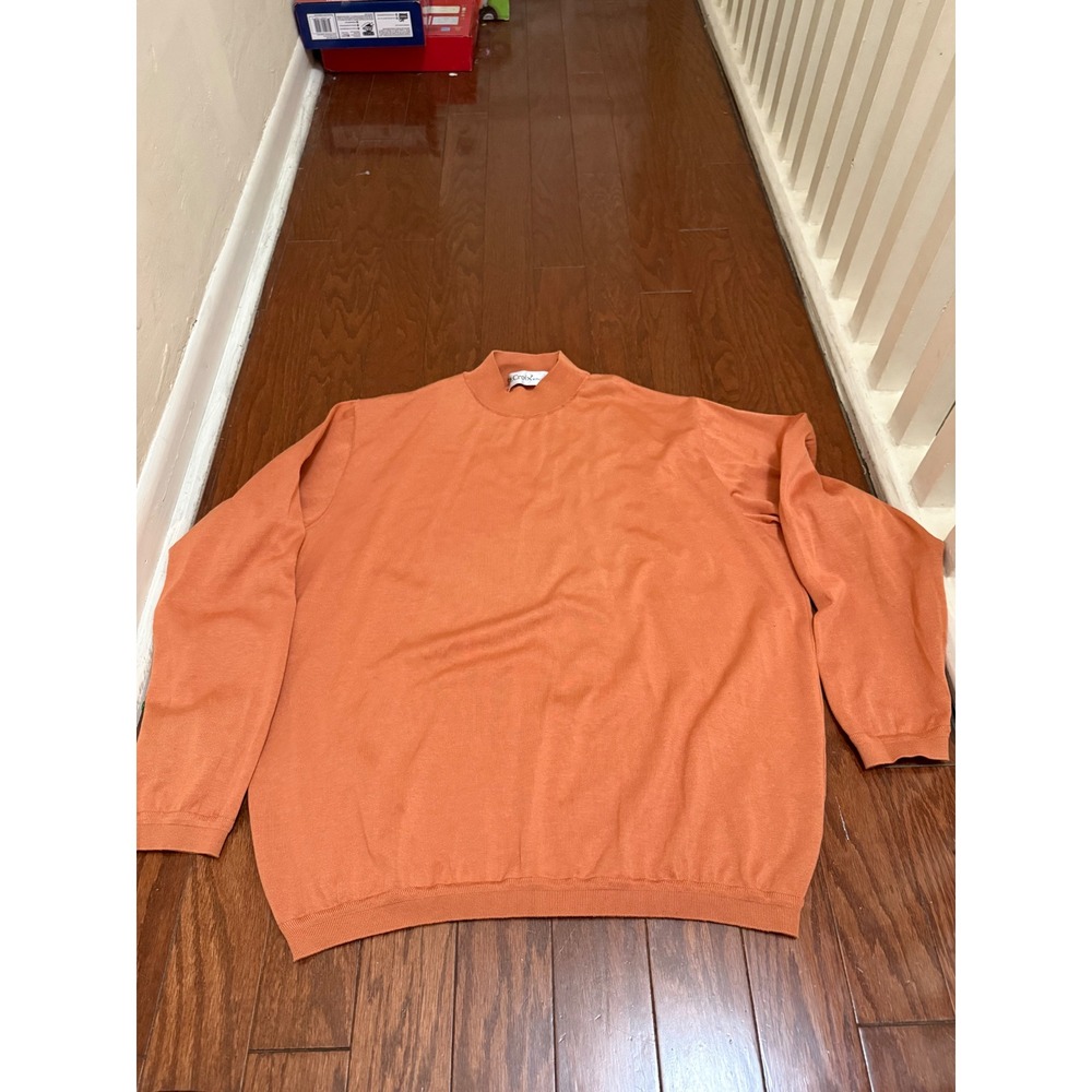 St. Croix Knits Mens Orange Mock Neck Cotton Microfiber Sweater vintage